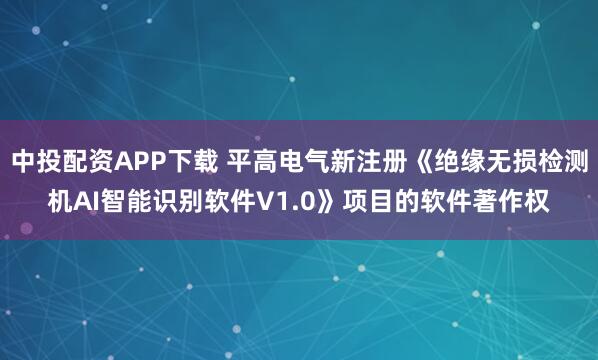 中投配资APP下载 平高电气新注册《绝缘无损检测机AI智能识别软件V1.0》项目的软件著作权