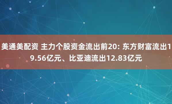 美通美配资 主力个股资金流出前20: 东方财富流出19.56亿元、比亚迪流出12.83亿元